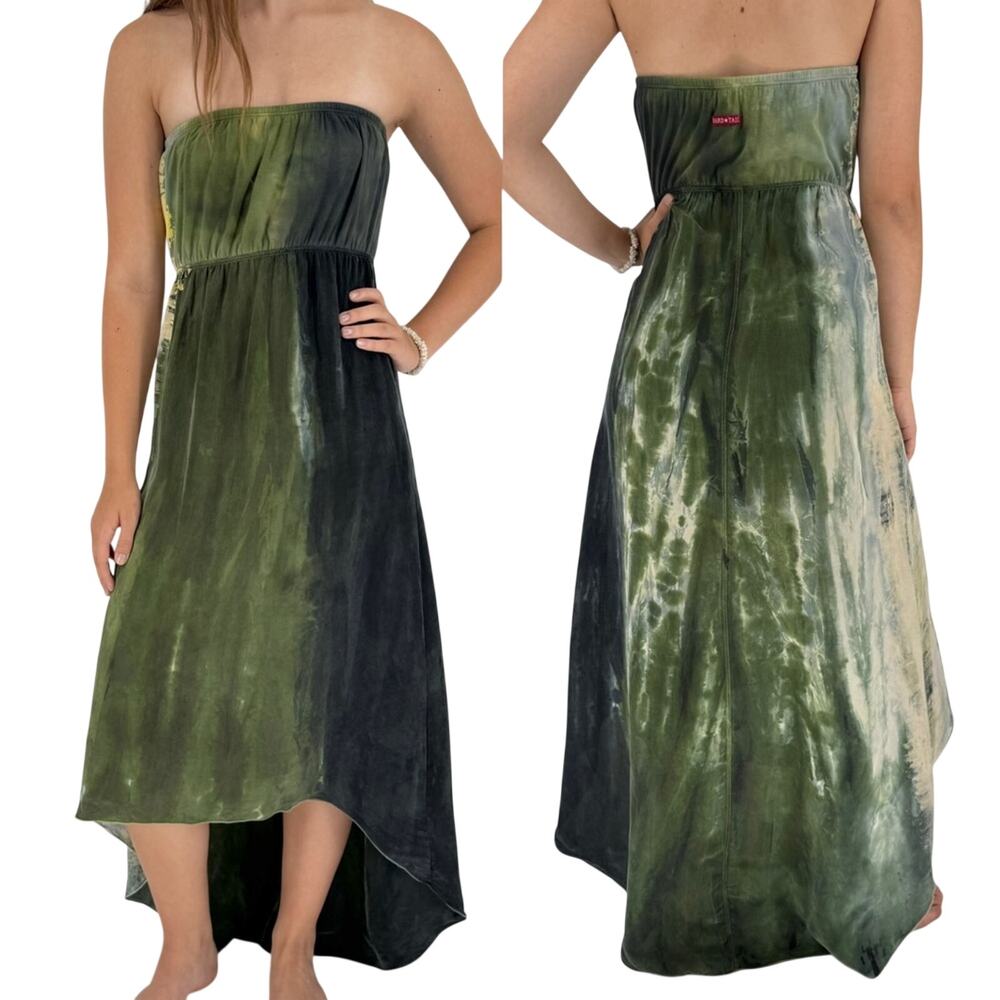 Hard Tail Forever Y2K Strapless Tie Dye‎ Hi-Lo Maxi Dress Size XS Hippie Boho